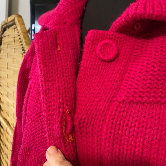 Vintage Sears Mary Lewis Hot Pink Chunky Knit Cardigan Sweater Japan Sz 38 Med - Picture 5 of 9